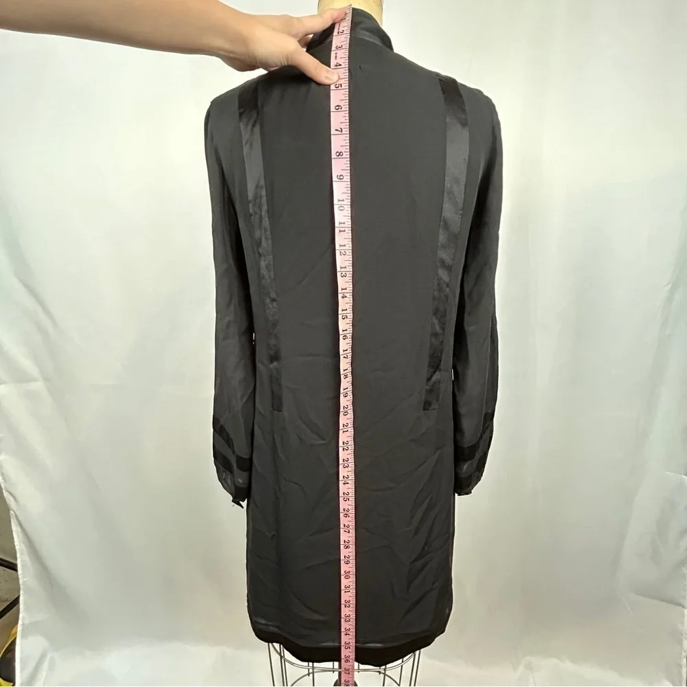 Thread Social Black Long Sleeve Silky Shift Button Front Mini Dress Size 4